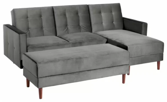 ECKSCHLAFSOFA inkl. Hocker Grau Samt, Velours von MAX WINZER