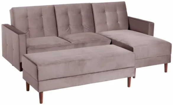 ECKSCHLAFSOFA inkl. Hocker Rosa Samt, Velours von MAX WINZER