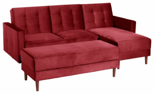 ECKSCHLAFSOFA inkl. Hocker Rot Samt, Velours von MAX WINZER