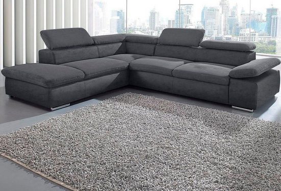 Ecksofa VALANTINE, mit Ottomane, inklusive Kopf- und Armteilverstellung Dunkelgrau von SIT&MORE