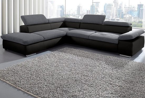 Ecksofa VALANTINE, mit Ottomane, inklusive Kopf- und Armteilverstellung Schwarz/Grau/Anthrazit von SIT&MORE
