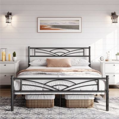 YAHEETECH Bettgestell Metallbett, Bettrahmen mit Kopfteil 140x200 cm Schwarz