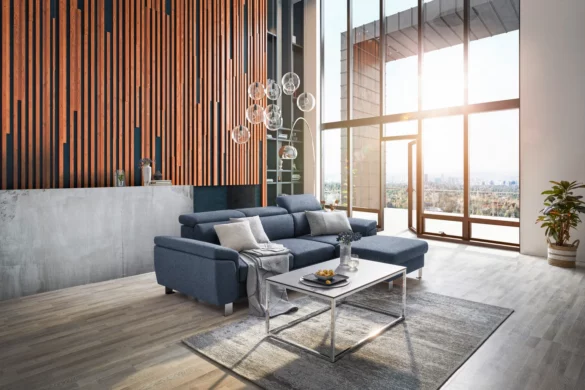 ECKSOFA inkl. Funktionen Blau Webstoff von XORA
