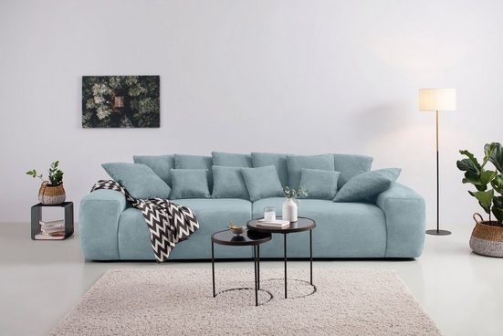 HOME AFFAIRE Big-Sofa GLAMOUR, Boxspringfederung, Breite 302 cm, Struktur Chenille Blaugrau