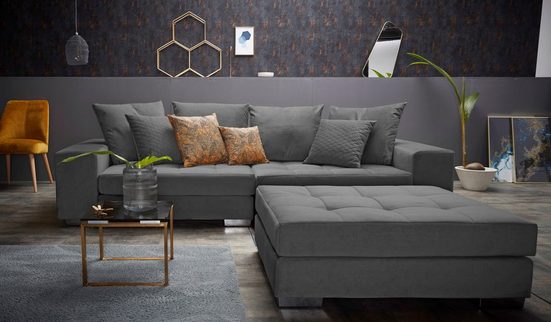INOSIGN Big-Sofa VALE, mit Steppung im Sitzbereich, Federkern und Zierkissen Anthrazit