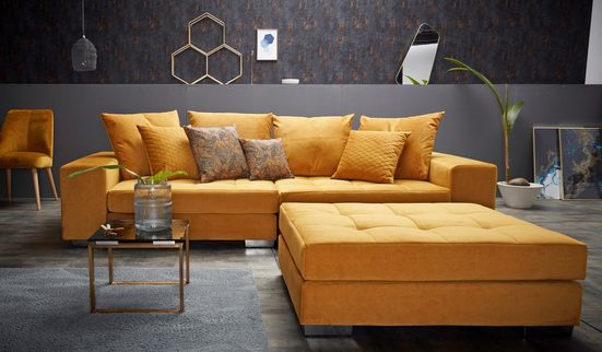 INOSIGN Big-Sofa Vale, mit Steppung im Sitzbereich, Federkern und Zierkissen Goldfarben