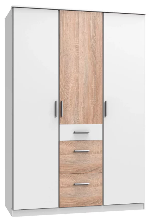 KLEIDERSCHRANK 3-türig Weiß, Eichefarben von CARRYHOME