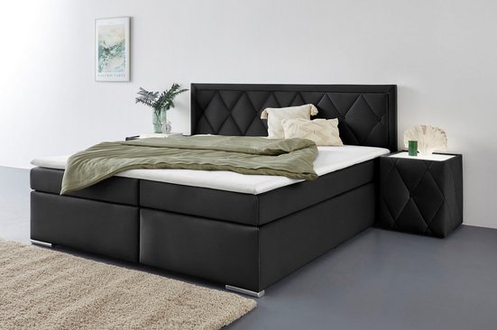 LEONIQUE Boxbett ALFIE , wahlweise mit Bettkasten, mit Knopfheftung im Kopfteil 180x200 cm Schwarz