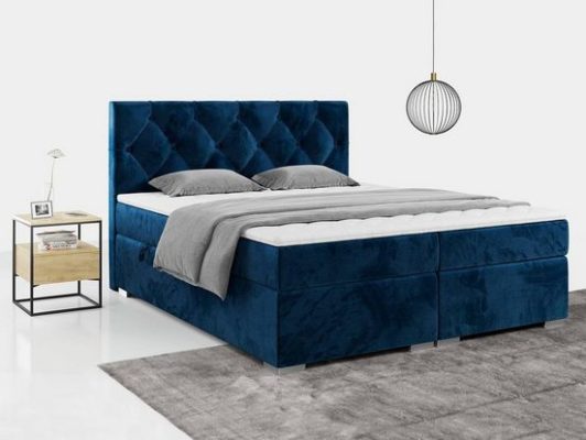 MKS MÖBEL Boxspringbett ALDA 180x200 cm Kunstleder Dunkelblau Monolith