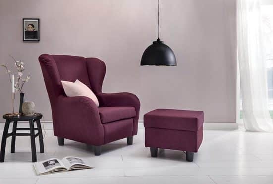 MÖBELFRE UDE Ohrensessel Sessel Savana Plum, Wohnzimmersessel mit Hocker, Hochwertiger Ohrenbackensessel Pflaume