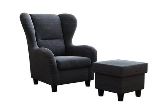 MÖBELFREUDE Ohrensessel Sessel SAVANA Schwarz, Wohnzimmersessel mit Hocker