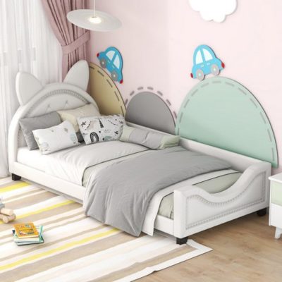 OKWISH Bett 90 x 200 cm Einzelbett, Kinderbett Weiß