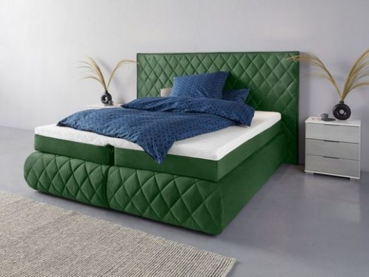 PLACES OF STYLE Boxspringbett ALARIC flaschengrün / schwarz