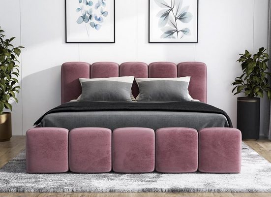 A&J MÖBELLAND GMBH Polsterbett SONIC mit Bettkasten und Lattenrost 180x200 cm Flamingo