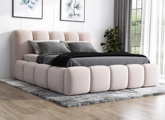 A&J MöbelLand GmbH Polsterbett SONIC mit Bettkasten und Lattenrost 120x200 cm Beige