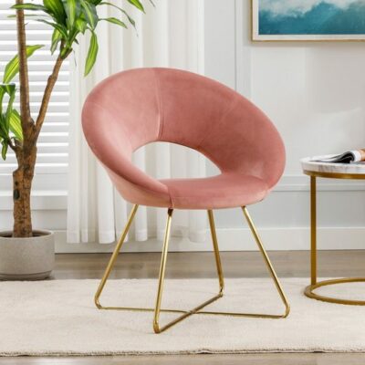 DUHOME Loungesessel, Esszimmerstuhl Wohnzimmerstuhl aus Samt, Polsterstuhl Sessel, Gold Metallbeine Rosa