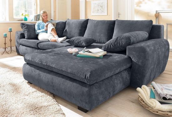 HOME AFFAIRE Ecksofa CARA MIA, wahlweise mit Bettfunktion und Bettkasten, Massivholzfüße Luxus-Microfaser Vintageoptik Grau
