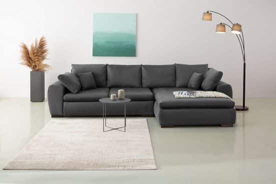 HOME AFFAIRE Ecksofa CARA MIA, wahlweise mit Bettfunktion und Bettkasten, Massivholzfüße Samtvelours Anthrazit