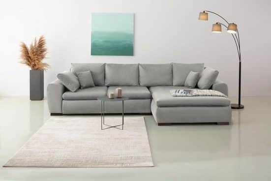 HOME AFFAIRE Ecksofa CARA MIA, wahlweise mit Bettfunktion und Bettkasten, Massivholzfüße Samtvelours Silber