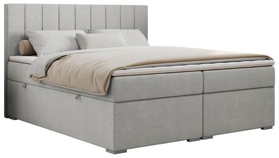 MKS MÖBEL Boxspringbett ALLY, Doppelbett mit Multipocket-Matratze, Praktisch Polsterbett Struktur Hellgrau Matana 160x200 cm