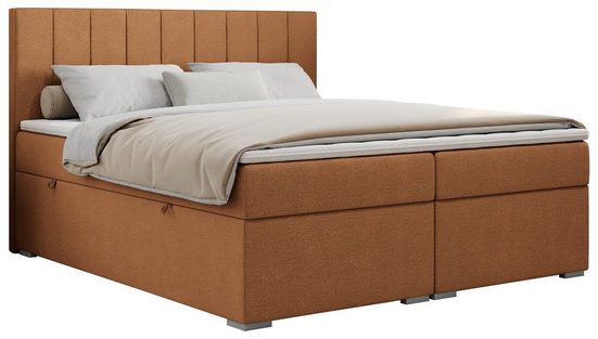 MKS MÖBEL Boxspringbett ALLY, Doppelbett mit Multipocket-Matratze, Praktisch Polsterbett Struktur Orange Matana