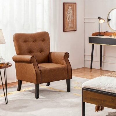 YAHEETECH Ohrensessel, Relaxsessel Loungesessel Cocktailsessel mit Holzbeinen Kunstleder Braun