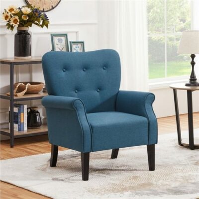 YAHEETECH Ohrensessel, Relaxsessel Loungesessel Cocktailsessel mit Holzbeinen Leinen Blau
