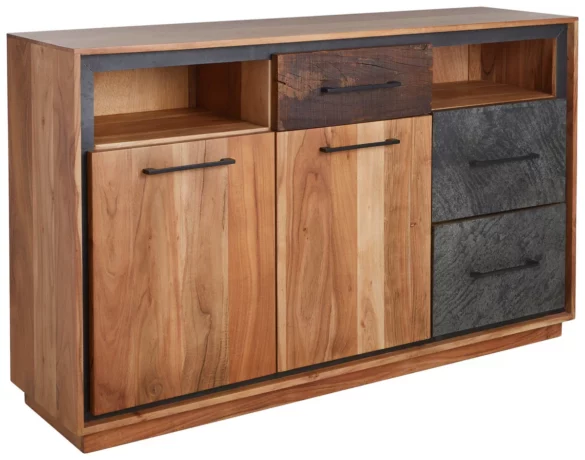 SIDEBOARD Akazie, Recyclingholz furniert, massiv Braun, Akaziefarben, Dunkelgrau Einlegeboden von LANDSCAPE