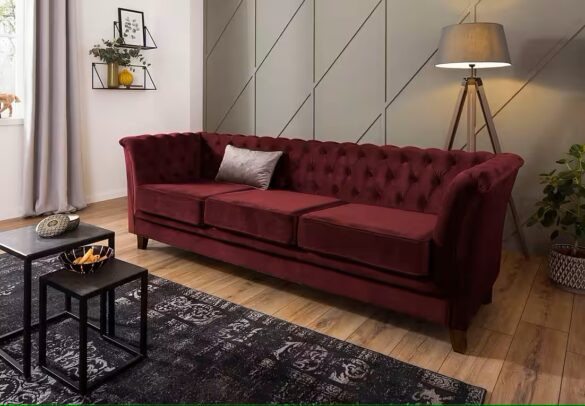 HOME AFFAIRE Chesterfield-Sofa DOVER, aufwändige Knopfheftung in Chesterfield-Optik Bordeaux Samtoptik