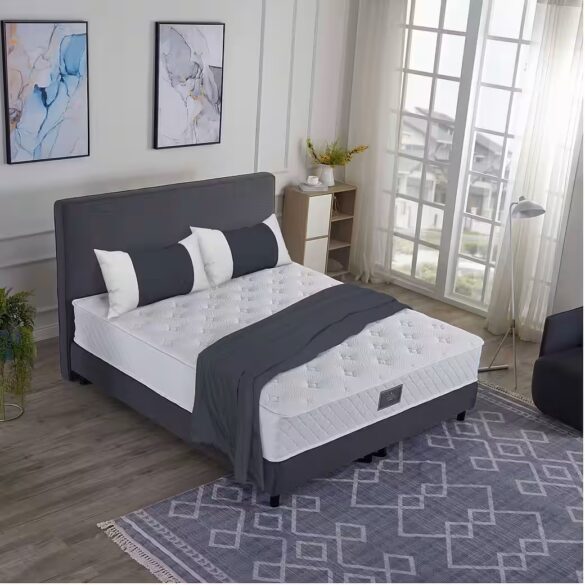 V6 Boxspringbett Modell 208 mit Taschenfederkernmatratze 140x200 cm Anthrazit