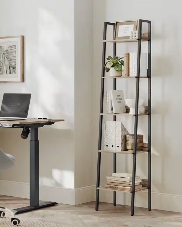 VASAGLE Standregal, Bücherregal, Leiterregal, 140/170 cm, Industrie-Design Kamelbraun
