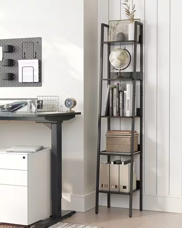 VASAGLE Standregal, Bücherregal, Leiterregal, 140/170 cm, Industrie-Design Schwarz