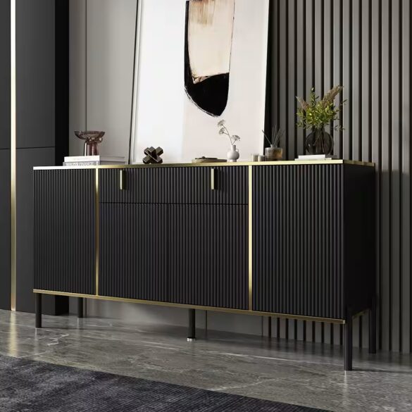 FUFU&GAGA Sideboard Komodenschrank mit 4 Türen und 1 Schublade Schwarz
