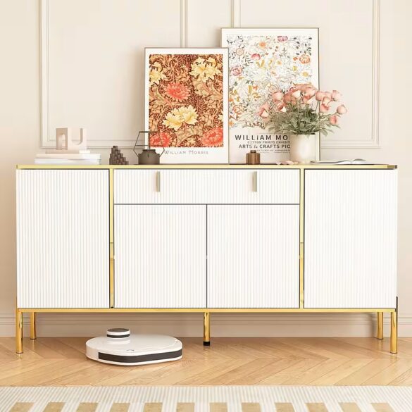 FUFU&GAGA Sideboard Komodenschrank mit 4 Türen und 1 Schublade Weiß
