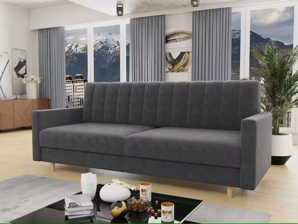 SOFNET Schlafsofa SARA, mit Schlaffunktion und Bettkasten, Bettsofa mit Holzfüße und Wellenfeder Kronos 22