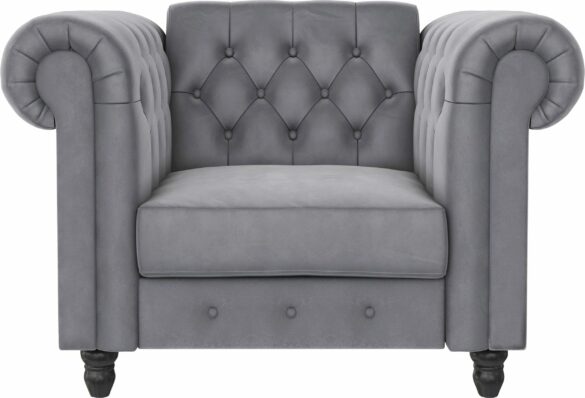 Chesterfield-Sessel FELIX Veloursstoff Hellgrau von DOREL HOME