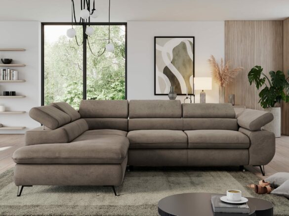 Ecksofa PEDRO L Velvet-Hydrophob Braun Monolith von MKS MÖBEL