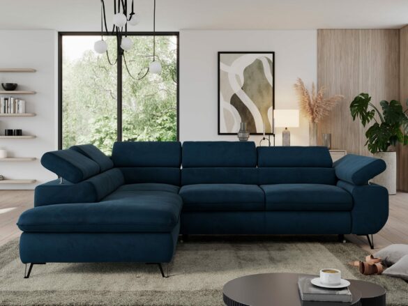 Ecksofa PEDRO L Velvet Hydrophob Dunkelblau Monolith von MKS MÖBEL