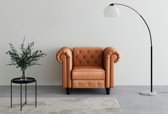 DOREL HOME Chesterfield-Sessel FELIX mit Rückenlehne 3-fach verstellbar, Beine Massivholz, Kunstleder Cognac