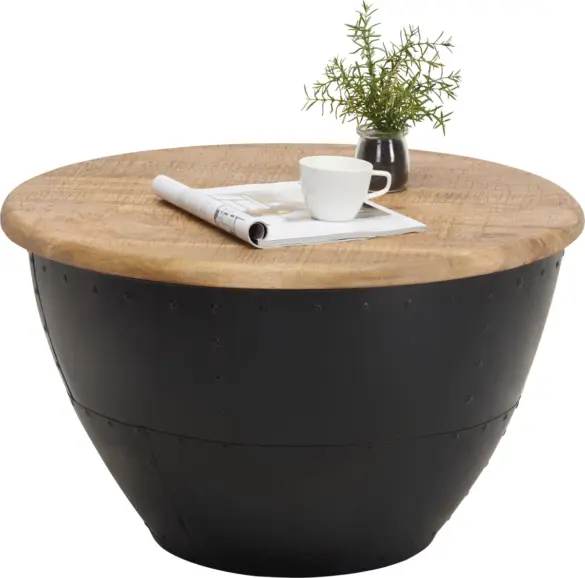COUCHTISCH Mangoholz massiv 72/72/43 cm rund Braun, Schwarz von CARRYHOME