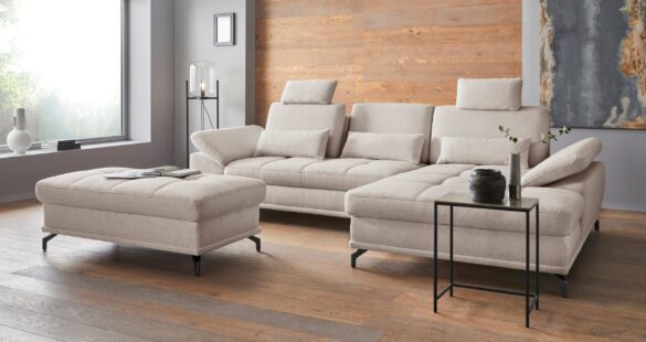 PLACES OF STYLE Ecksofa COSTELLO L-Form, mit Sitztiefenverstellung, Armteilverstellung und 3 Nierenkissen