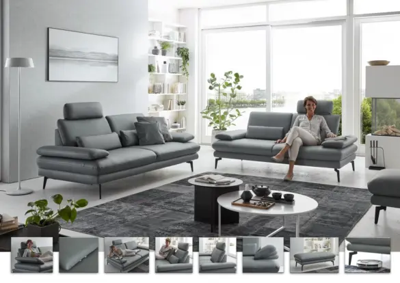 3-SITZER-SOFA Echtleder Grau von DIETER KNOLL