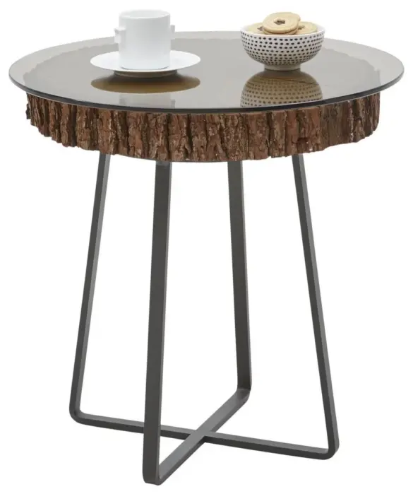BEISTELLTISCH 52/52/52 cm Kerneiche vollmassiv Anthrazit, Eichefarben, Bronzefarben rund von VALNATURA