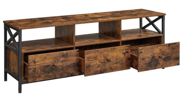 VASAGLE Lowboard TV-Schrank 3 Schubladen, Breite 147/178cm, Stahlgestell Vintagebraun-Schwarz