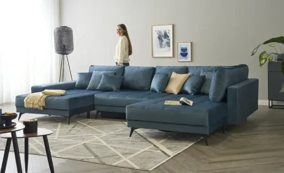 Wohnlandschaft -mit Schlaffunktion- MANGO Webstoff Velours Petrol