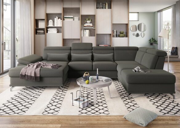 SIT&MORE Wohnlandschaft Cabrio U-Form, mit Sitztiefenverstellung, Arm- und Kopfteilverstellung Struktur fein Anthrazit
