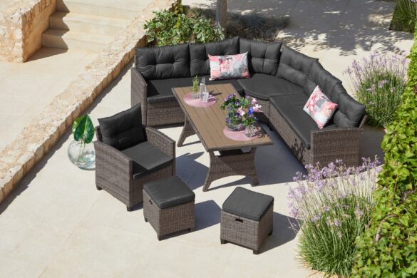 KONIFERA Gartenlounge-Set Keros Premium Vintage Grau-braun