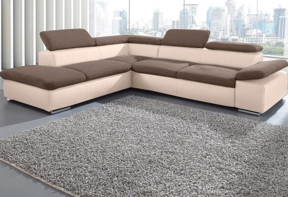 SIT&MORE Ecksofa VALENTINE, L-Form, Armteil- & Kopfteilverstellung Creme / Braun