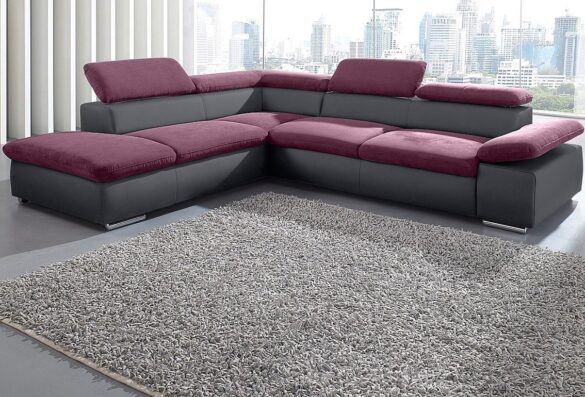 SIT&MORE Ecksofa VALENTINE, L-Form, Armteil- & Kopfteilverstellung Dunkelgrau / Aubergine