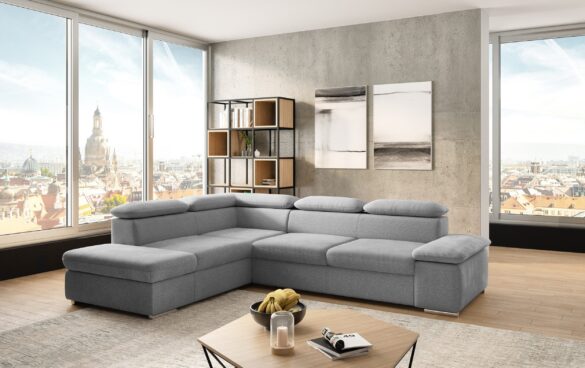 SIT&MORE Ecksofa Valentine, L-Form, Armteil- & Kopfteilverstellung Flachgewebe Grau